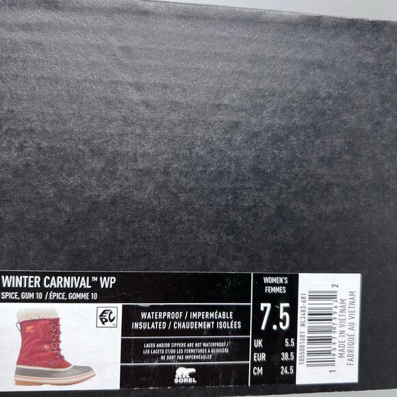 Sorel Winter Carnival Waterproof Boot Spice/Gum 10 Women 7.5 NWB Felt Liner - Picture 10 of 10